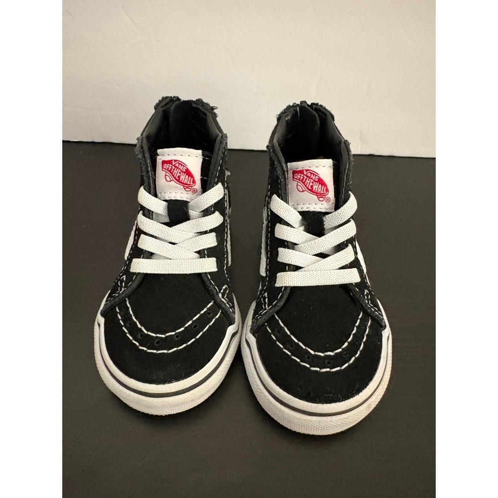 Vans Toddler Sk8-Hi Zip Sneaker Suede Canvas Size 4 Black White High Top Shoes
